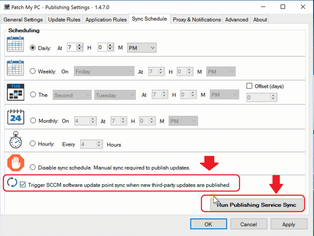 Patch My PC Publshing Service- Scheduling Options