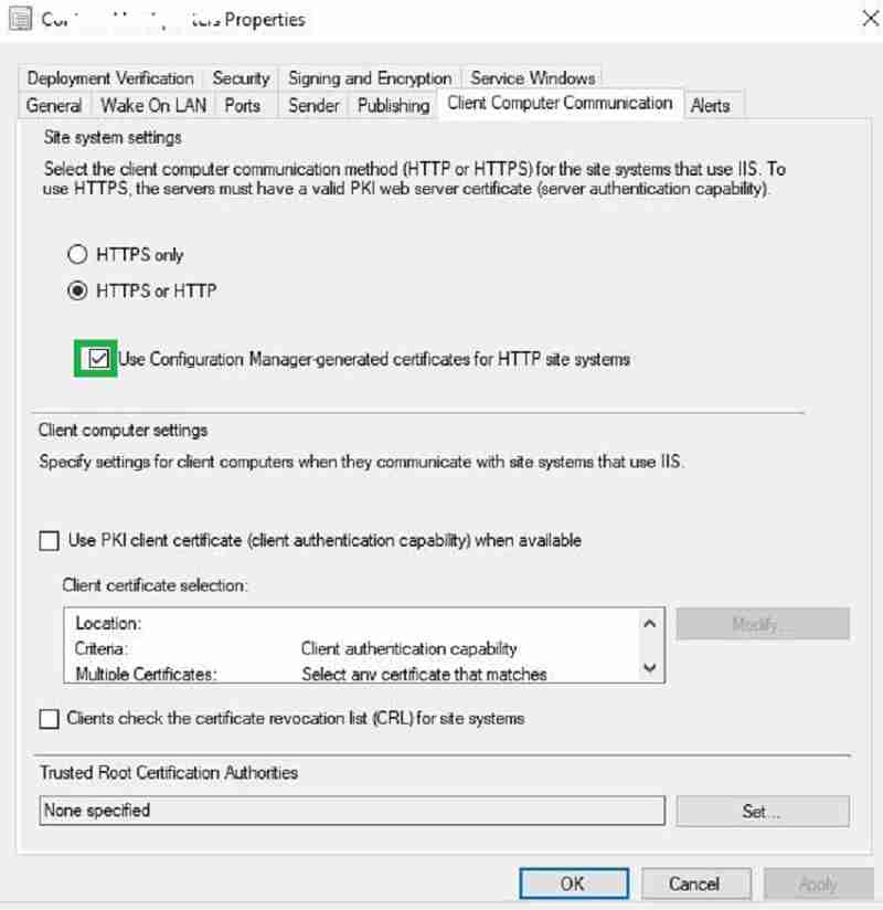 SCCM site settings -  New SCCM CMG Setup Guide - SCCM EHTTP Certs