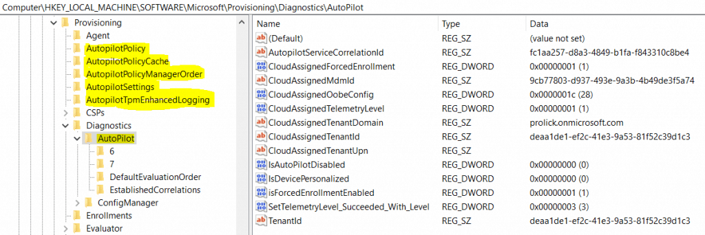 Windows 10 1903 - Autopilot regsitry - Windows Autopilot In-Depth Processes   