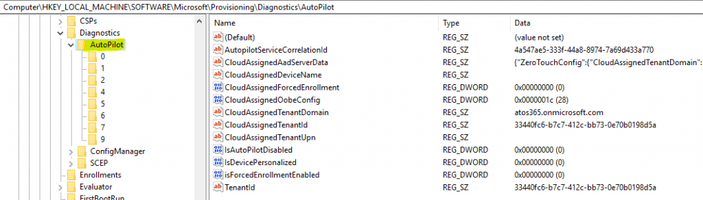 Windows 10 1809 - Autopilot regsitry -  Windows Autopilot In-Depth Processes  