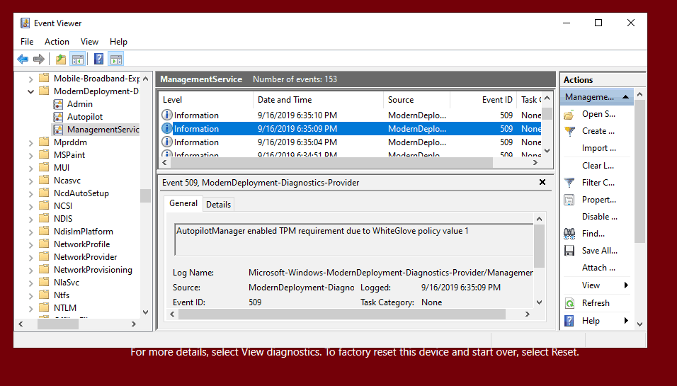 AutopilotManager enabled TPM requirement due to Window Autopilot WhiteGlove policy 