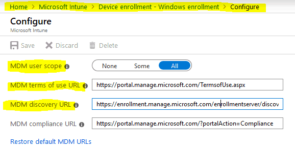 MDM Scope for Auto-Enrollment - Intune - Window Autopilot WhiteGlove