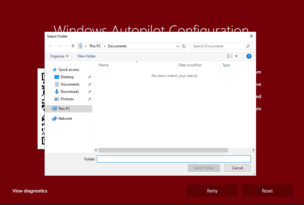 Windows Autopilot WhiteGlove - RED Screen - View Diagnostic opens File Explorer window