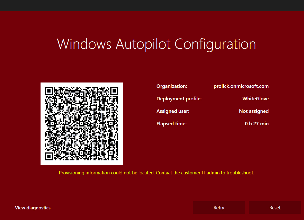 Windows Autopilot WhiteGlove - RED Screen - View Diagnostic Fails to capture provisioning info