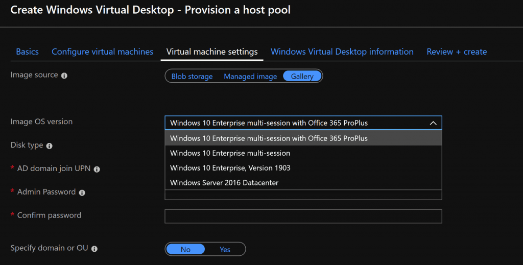 AVD Custom Image - Default Azure WVD ARM template Options - WVD Master Image