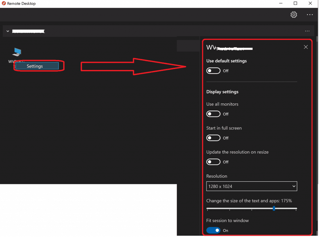 WVD Remote Desktop Client - Display Settings