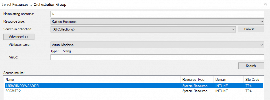 Resource Select  SCCM Orchestration Group