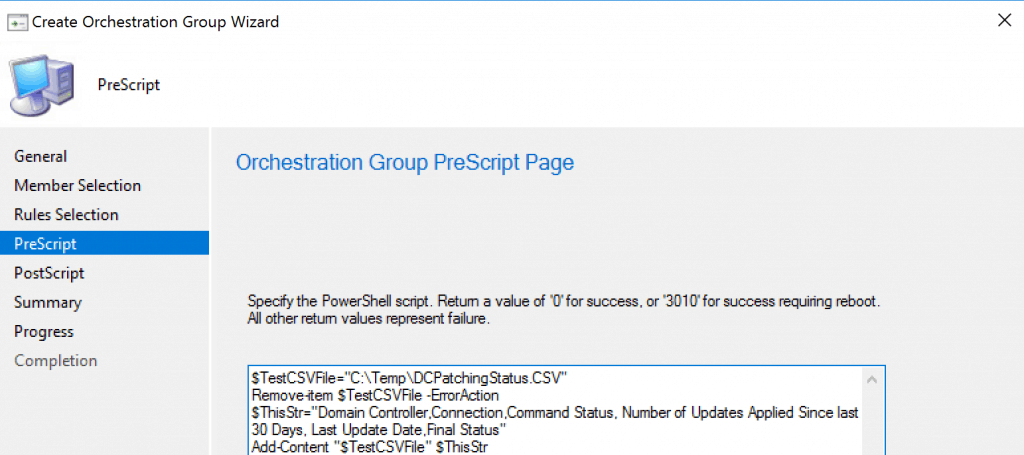 PreScript Page - SCCM Orchestration Group 