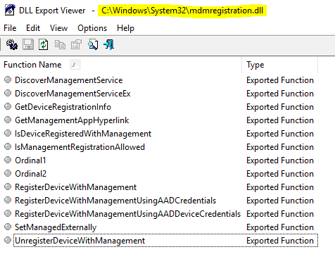 Exported Functions - mdmresgitration.dll - component behind MDM Enrollment - Window Autopilot WhiteGlove