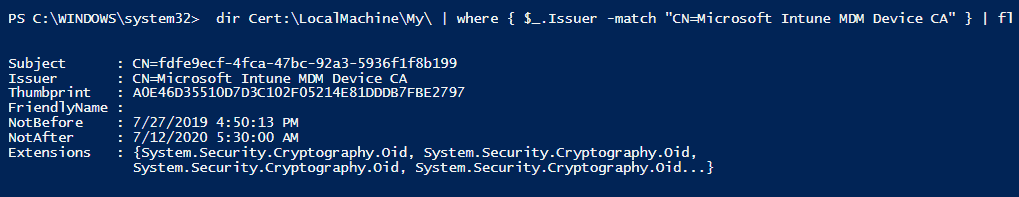 Microsoft Intune MDM Device cert - Local Machine Cert Store - Window Autopilot WhiteGlove