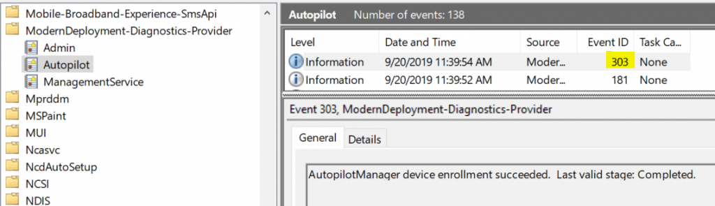 Windows Autopilot - Event ID 303 - Success