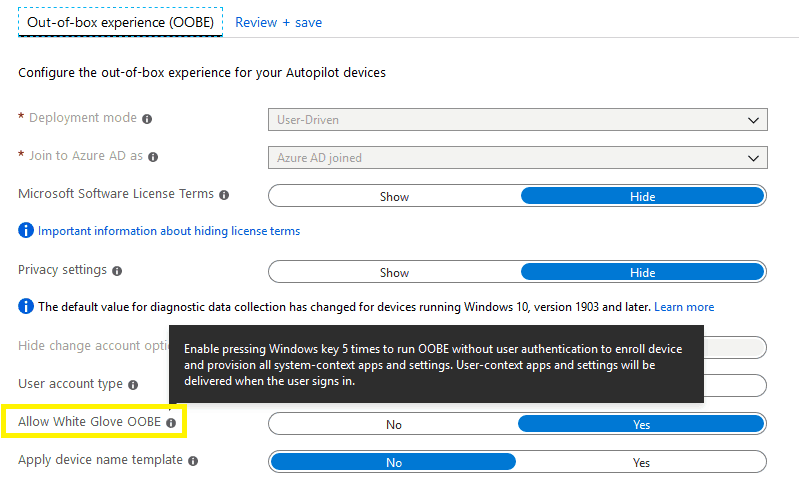 Autopilot Whiteglove profile - Intune - Window Autopilot WhiteGlove