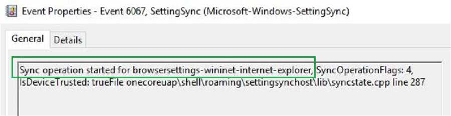 Settingsync eventviewer 
