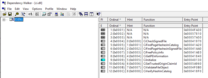 Windows Trusted Boot - Code Integrity component - ci.dll exported function view