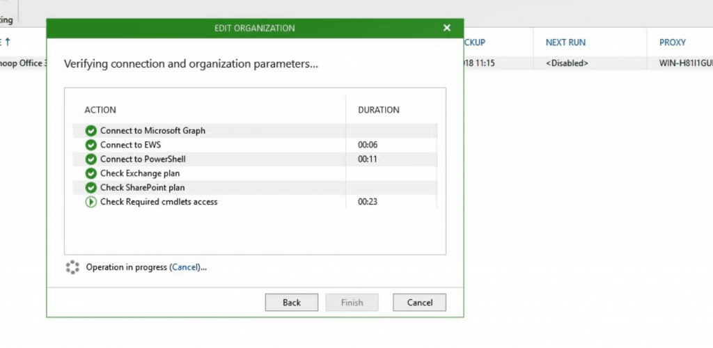 Connection Verification - Veeam Backup for  Office 365