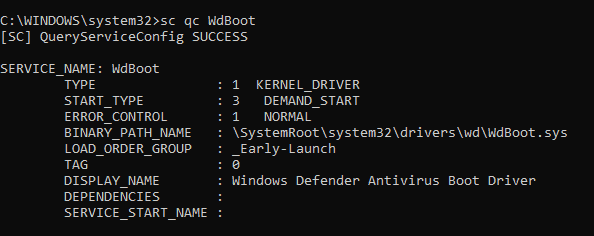 Windows Trusted Boot -  Windows Defender default Windows 10 ELAM driver 