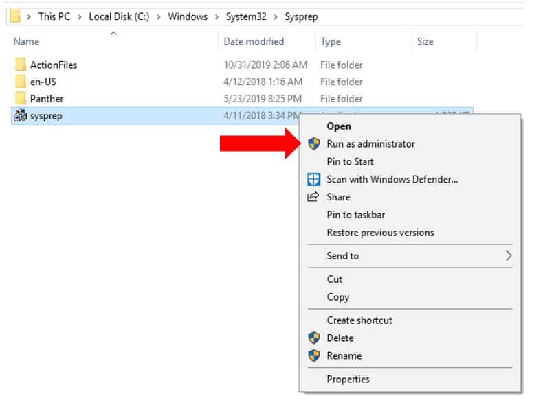 Launching System Preparation Tool - Run as administrator  - Sysprep Capture Windows 10 Image