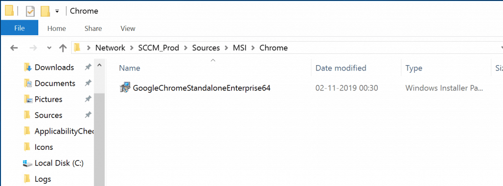 Deploy Google Chrome with SCCM - Package Source  GoogleChromeStandaloneEnterprise64.msi 