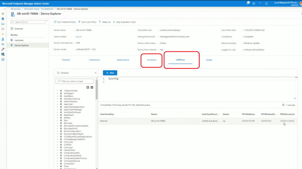 SCCM CMPivot and Inventory in MEM Intune Portal