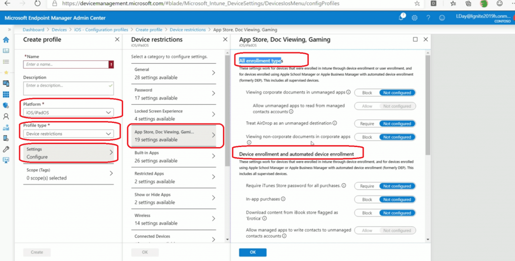 Settings iOS iPadOS Policies from MEM Intune Portal - iOS Android macOS Mobile Enrollment