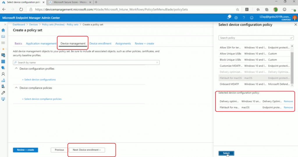 Select Device Management Configurations