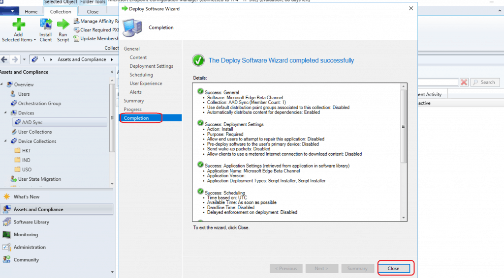 Complete the Deployment Wizard - Deploy Microsoft Edge Browser