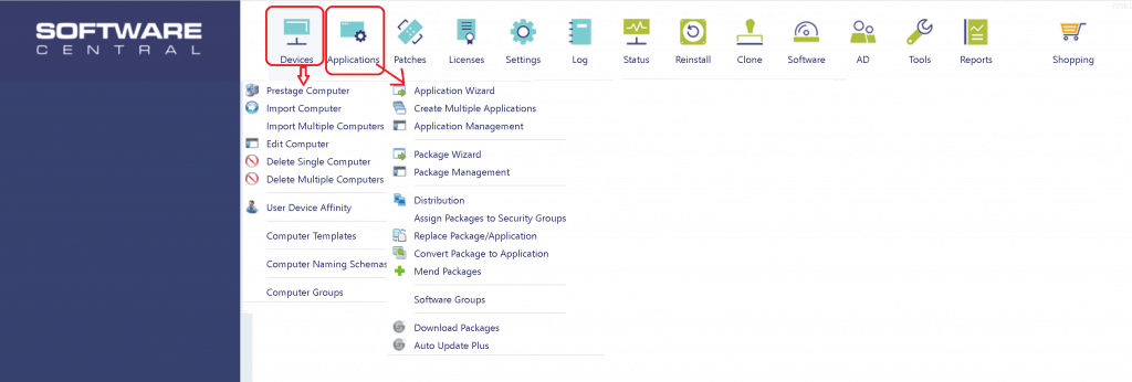 Devices Applications Settings - SoftwareCentral - SCCM Admin Web Console 