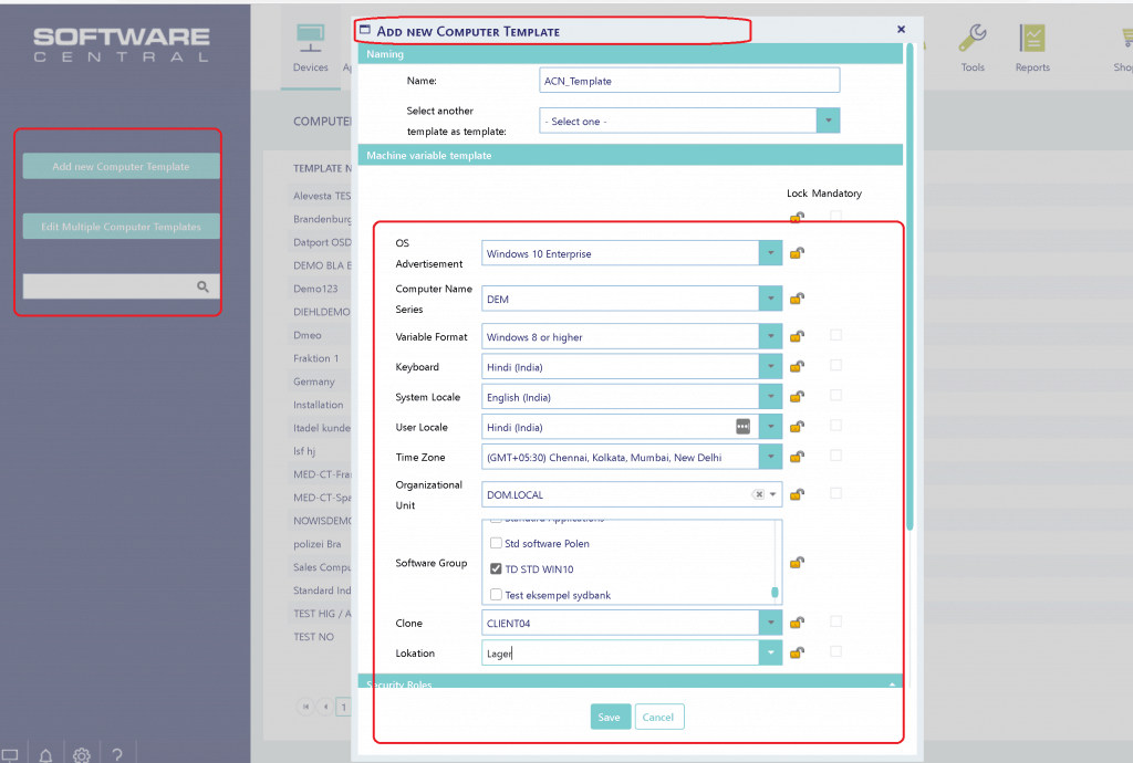 Computer Template - SoftwareCentral - SCCM Admin Web Console