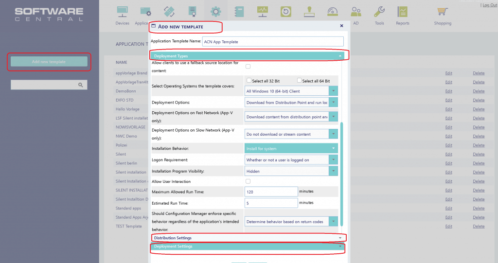 Application Template - SoftwareCentral - SCCM Admin Web Console 