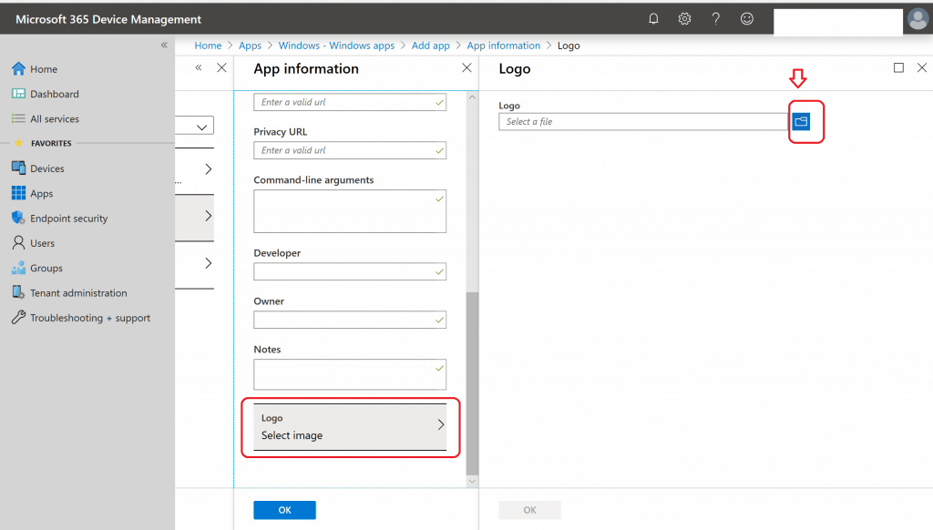 Select Logo and Upload - Intune Google Chrome Browser