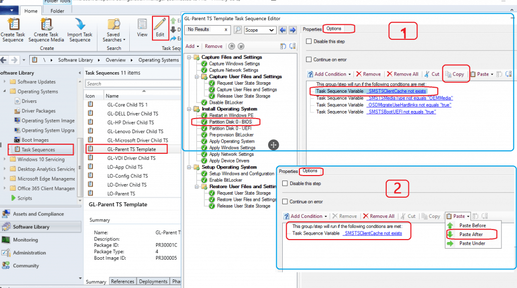 Task Sequence Copy Paste Options