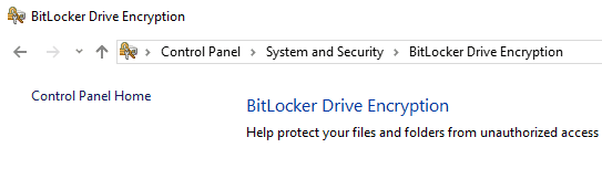 Device Encryption - Bitlocker GUI tool from Control Panel not present in Windows 10 Home SKU