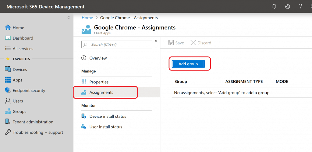 Assignment - Add Group - Google Chrome Browser