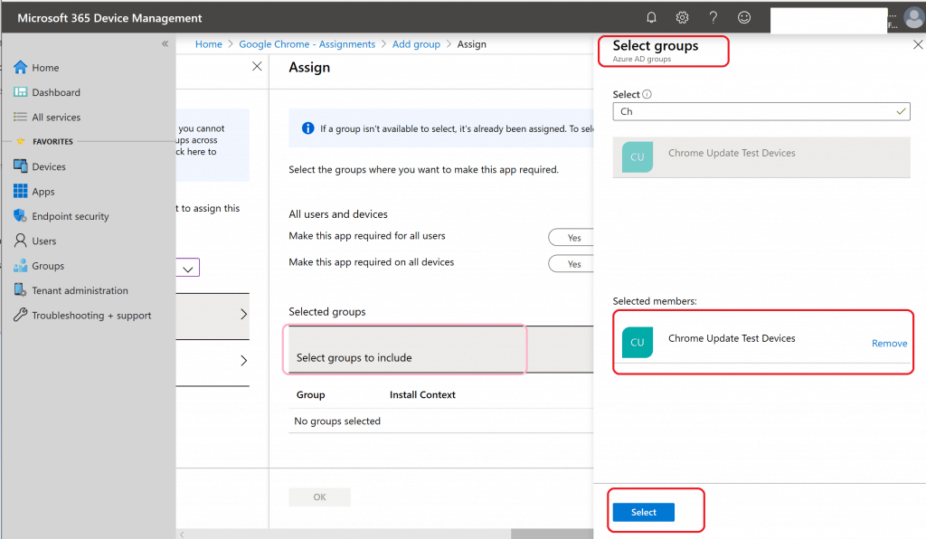 Select Azure AD Device Group -  Google Chrome Browser 