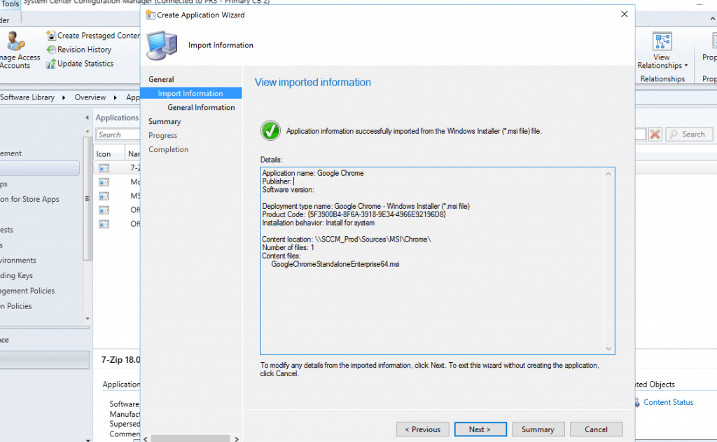 Deploy Google Chrome with SCCM - View Imported information