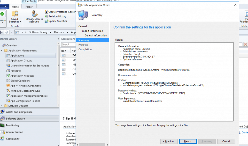 Deploy Google Chrome with SCCM - Confirm the Settings for this Application