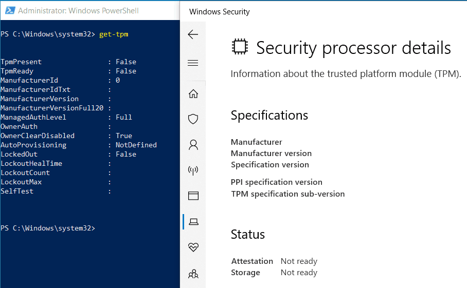 TPM in Not Ready state - Device Encryption relies on TPM 