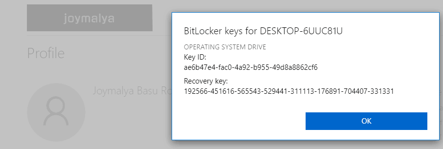 Retrieve Recovery Key from Azure - Device Encryption 