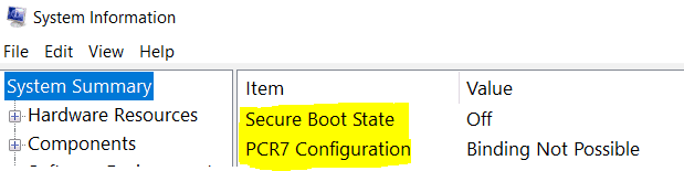 Bitlocker Drive Encryption - Check Secure Boot status using msinfo32