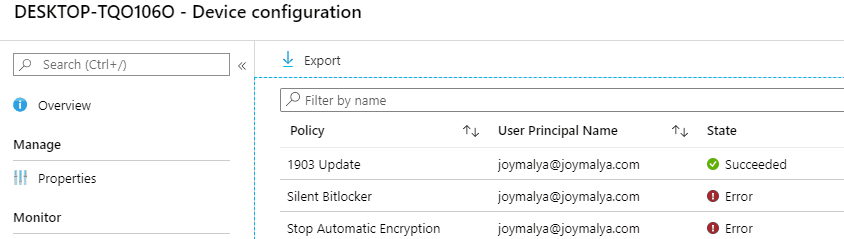 Bitlocker Drive Encryption - Portal shows error status for profile to stop Automatic Encryption during AADJ