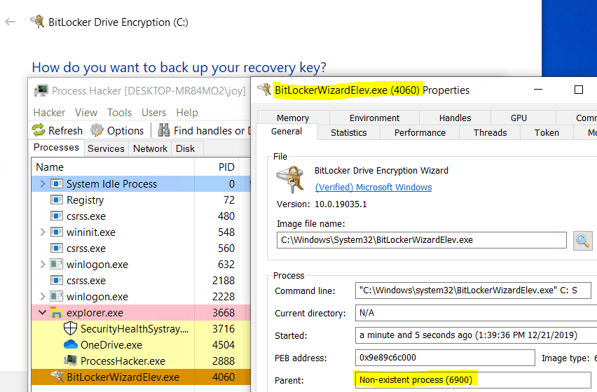 Bitlocker Drive Encryption - edpnotify.exe parent process of BitlockerWizardElev.exe - Bitlocker Wizard