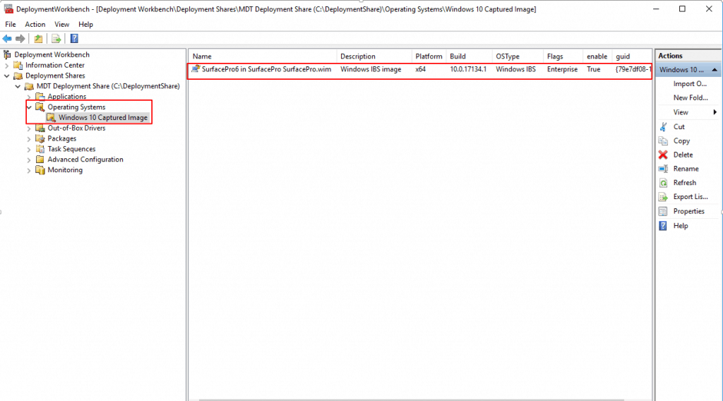 The Operating System Image added to the Deployment Workbench 