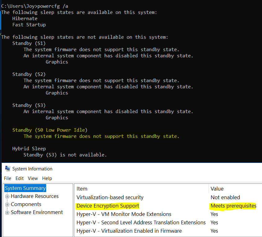 Device Encryption - Does it really requires Modern Standby support? Test seems to tell otherwise