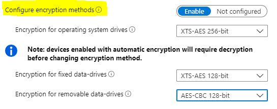 Bitlocker Drive Encryption Policy Settings - Choose Encyrption Methods