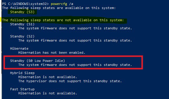 S0 Low Power Idle Sleep Mode - Device Encryption requires Modern Standby