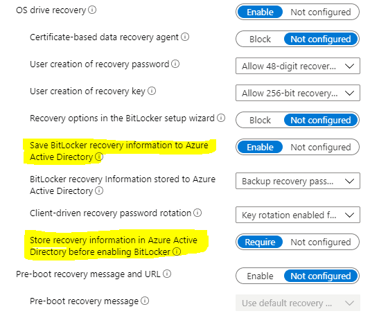 Bitlocker Drive Encryption - Configuring the recovery options