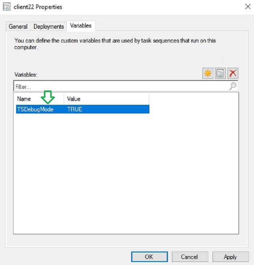 device property Task Sequence Debugger variable