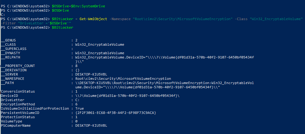 Bitlocker Drive Encryption - Sample script snippet to show how Win32_EncryptableVolume WMI class is used behind the scenes