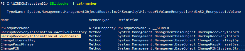 Bitlocker Drive Encryption - BackupRecoveryInformationToCloudDomain - Method of Win32_EncryptableVolume WMI class the real worker behind saving recovery information to AAD