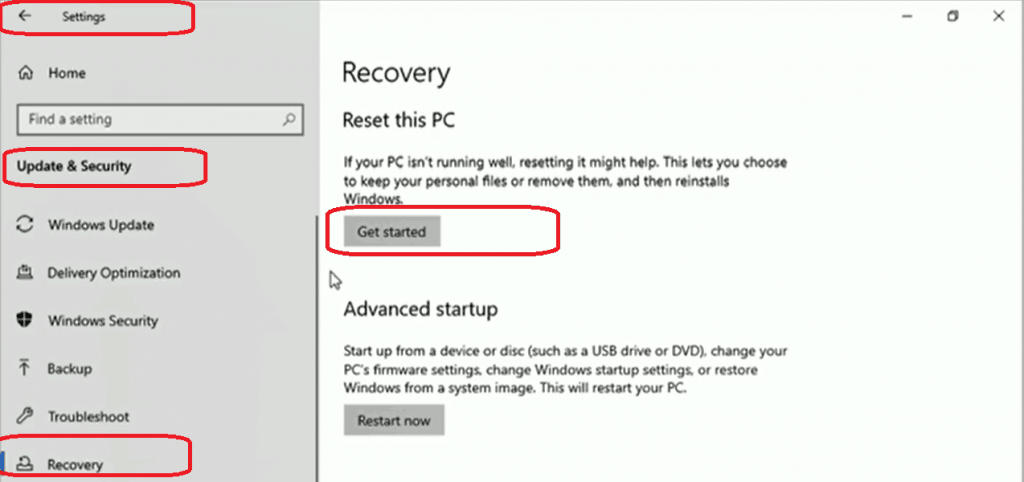 Windows 10 Recovery Option